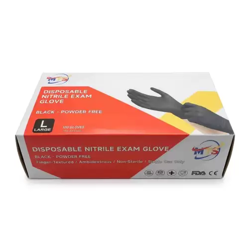 قفازات فحص طبية من النيتريل بدون بودرة للاستخدام الواحد – لون اسود داكن – عبوة 100 قطعة – مقاس L